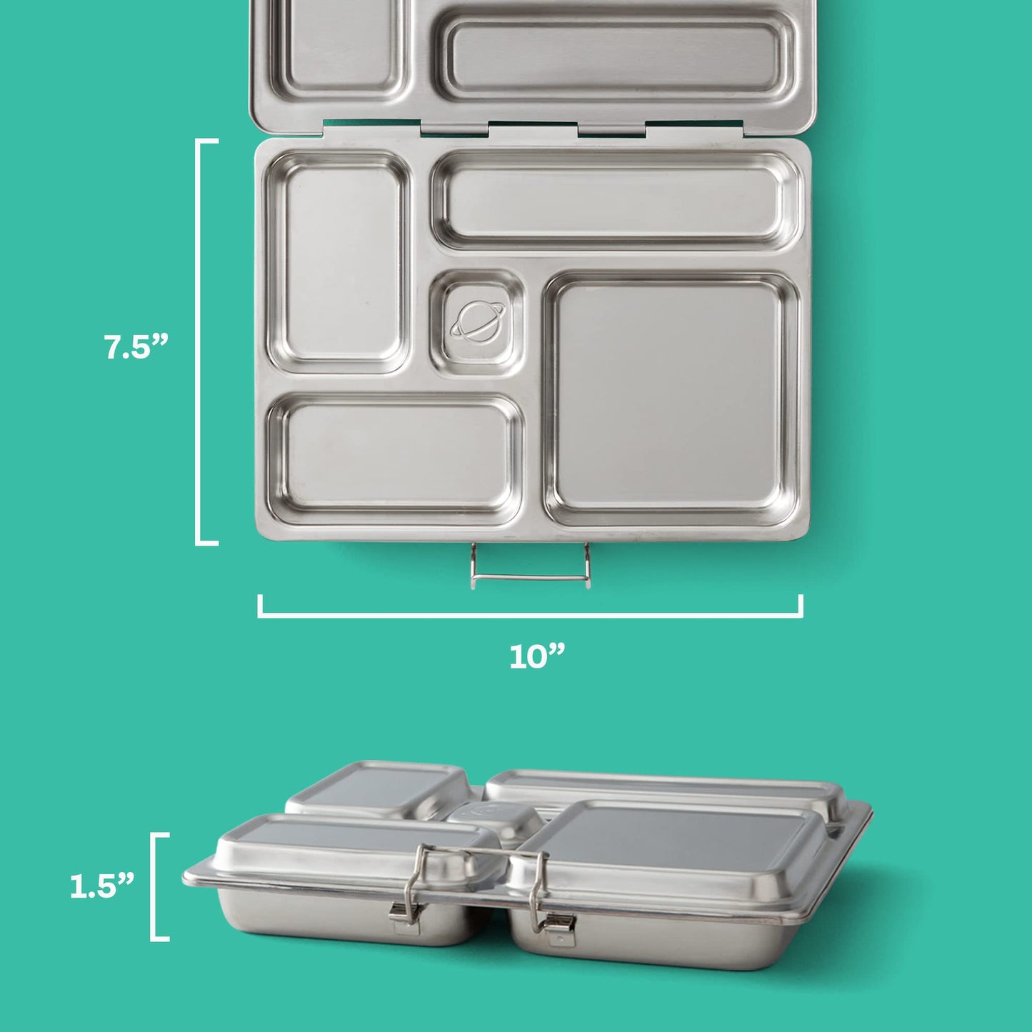 PlanetBox Rover Stainless Steel Bento Lunch Box with 5 Compartments for Adults and Kids, Sharks Carry Bag and Magnets